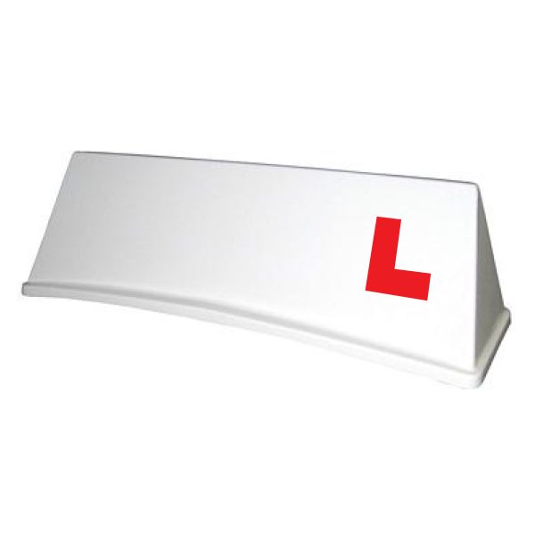 White Mini Rover Roof Sign with L-Plates Applied